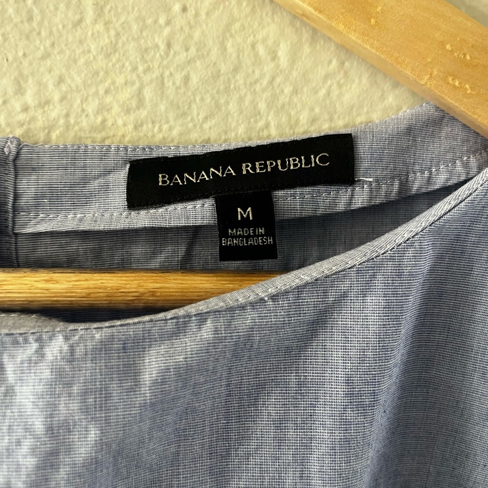 Banana Republic SZ Medium Lace Stripe Blouse Top Blue Chambray 3/4 Sleeve - Picture 2 of 16